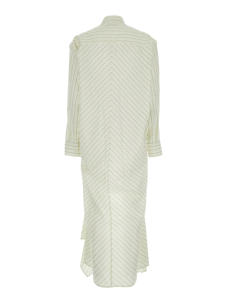 White Dress with Classic Collar and All-Over Striped Motif in Cotton Woman alternative