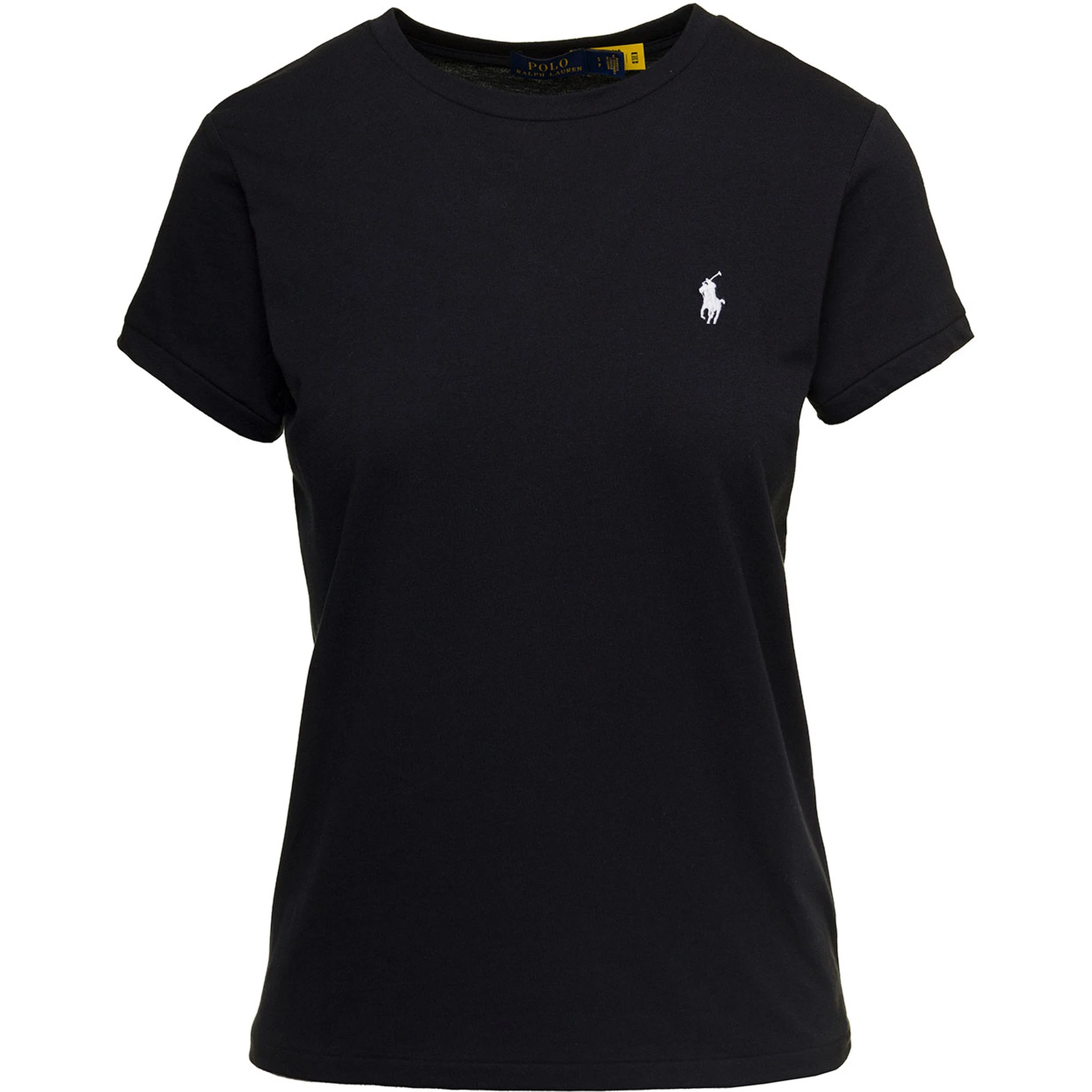 Black Crewneck T-Shirt with Contrasting Logo Embrodery in Cotton Woman