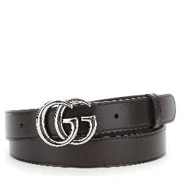 Brown Belt with GG Buckle in Leather Man
