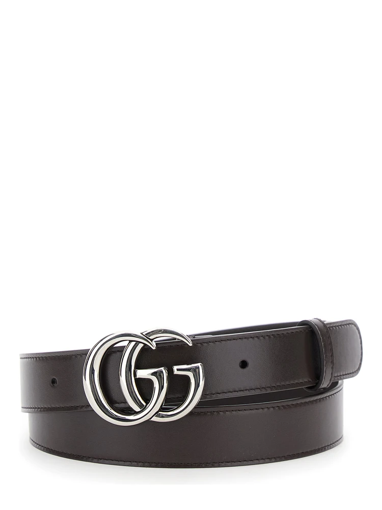 Brown Belt with GG Buckle in Leather Man