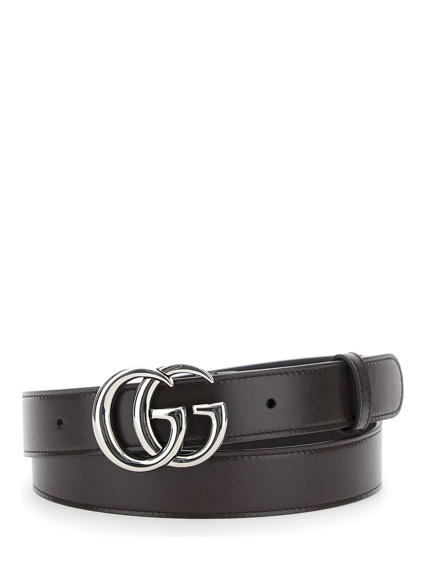 Brown Belt with GG Buckle in Leather Man