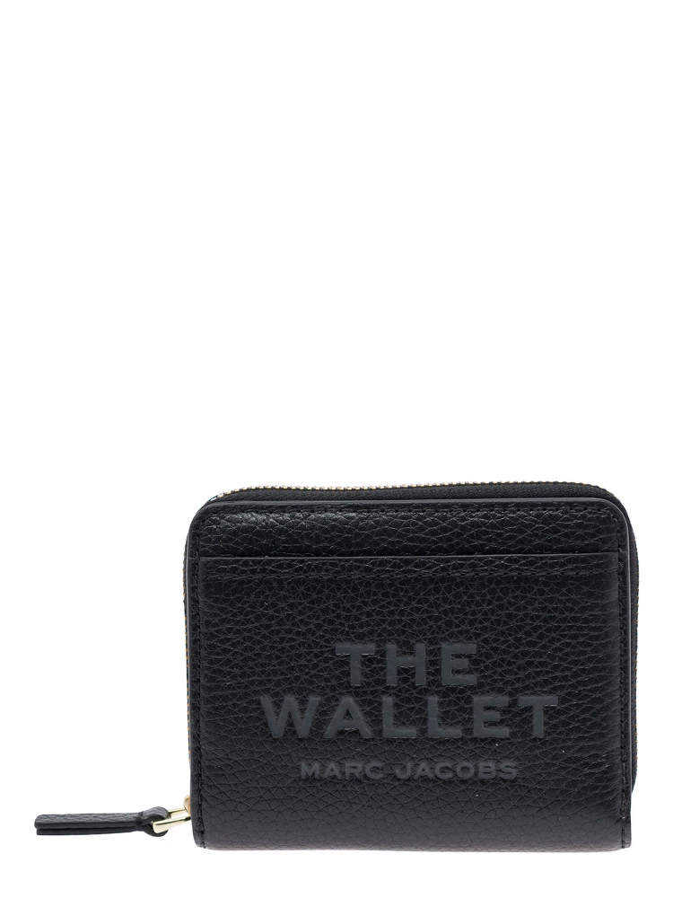 The Mini Black Wallet with Engraved Logo on the Front in Hammered Leather Woman