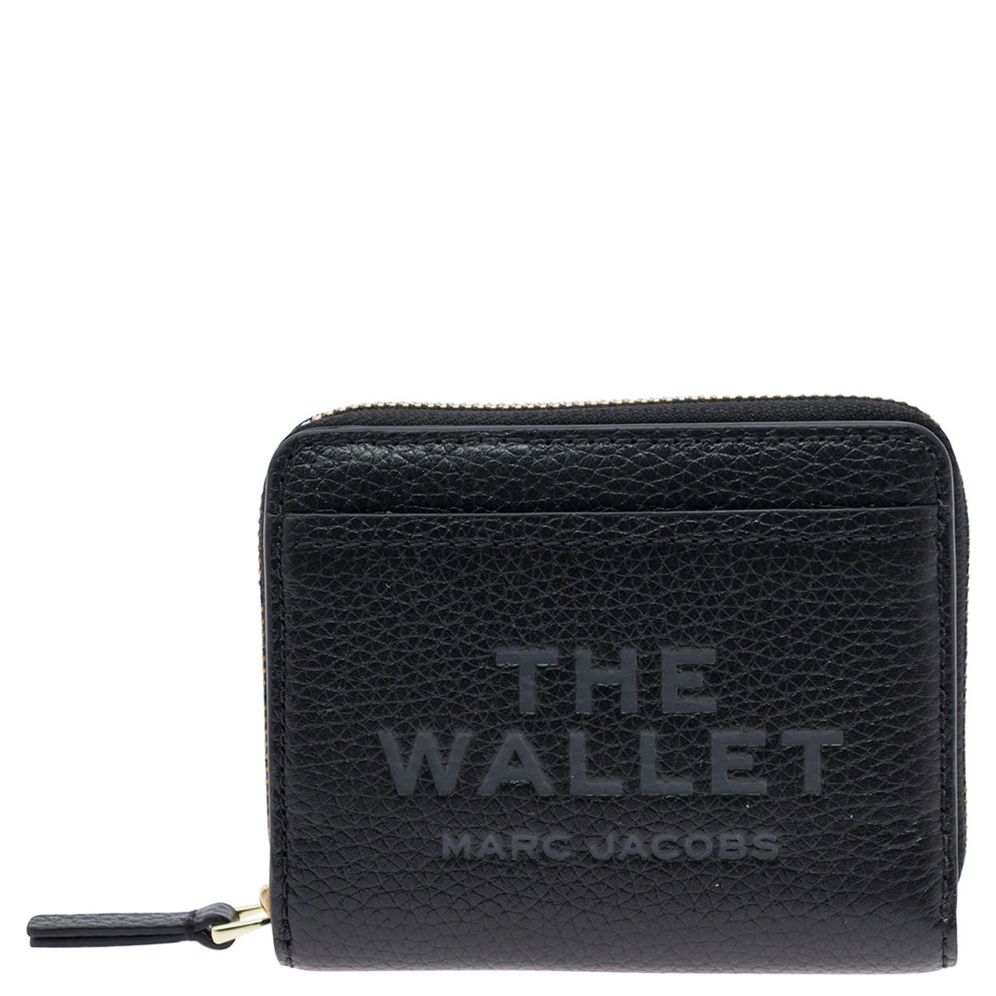 The Mini Black Wallet with Engraved Logo on the Front in Hammered Leather Woman