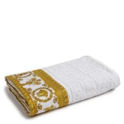 White Towel with Baroque Print Lining in Terry Cotton Home