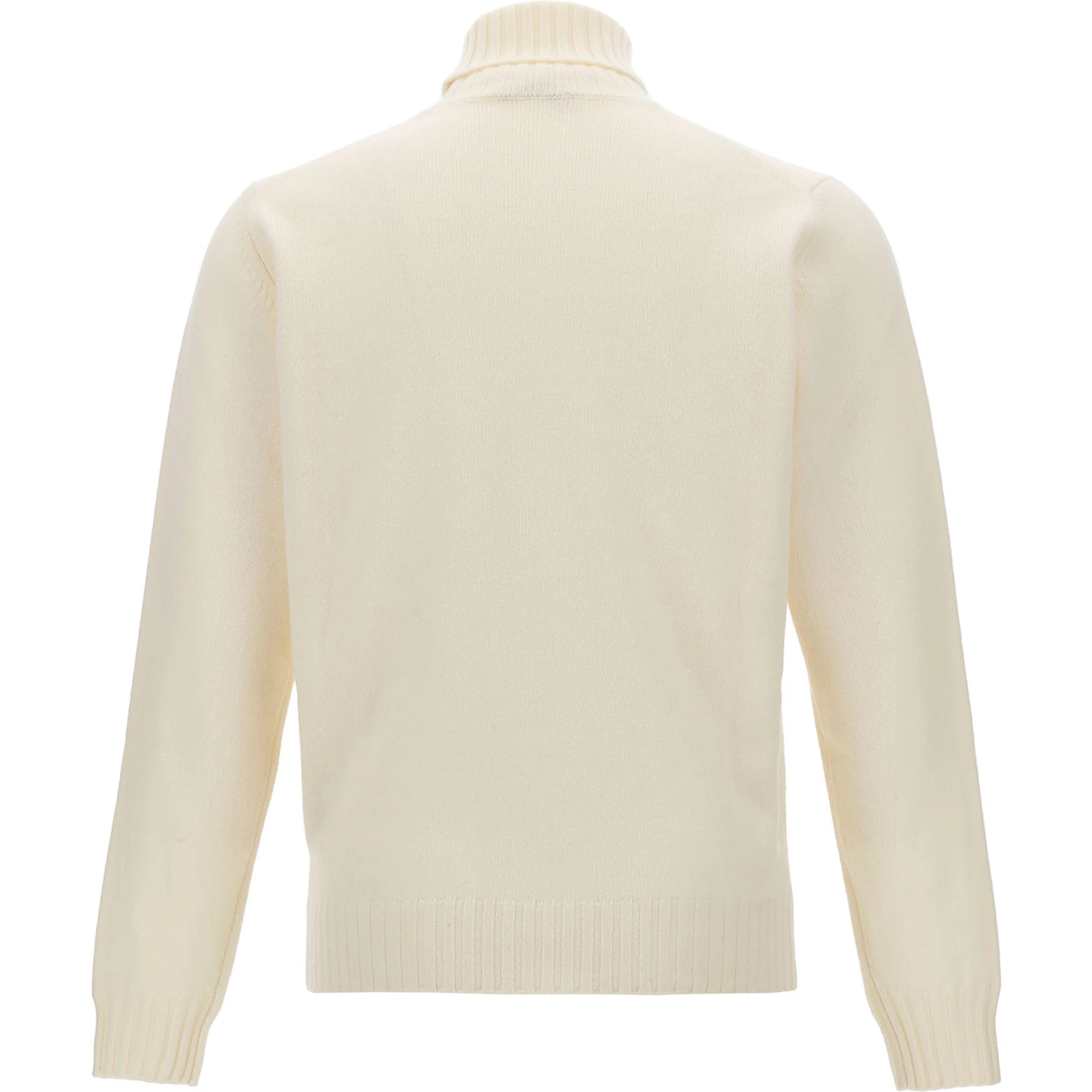 كنزة صوفية بيضاء برقبة عالية وياقة مطوية للرجال