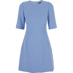 Light Blue Midi Fit and Flare Dress in Wool Woman