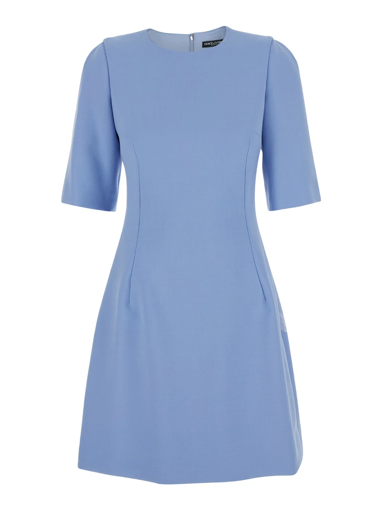 Light Blue Midi Fit and Flare Dress in Wool Woman