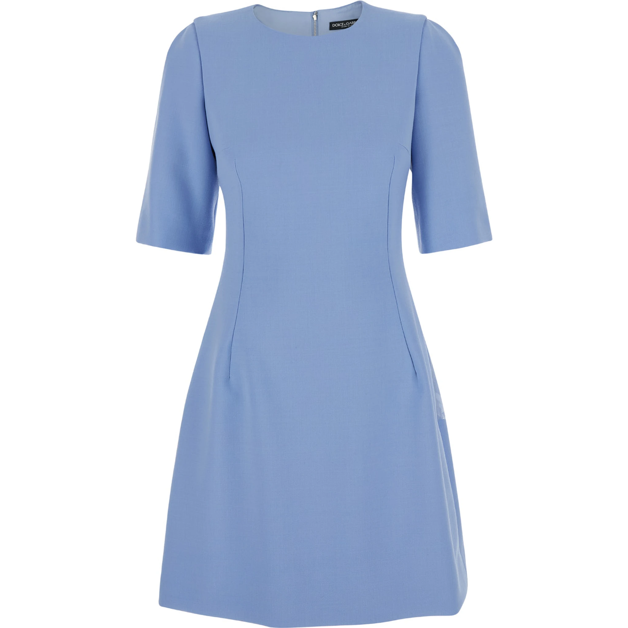 Light Blue Midi Fit and Flare Dress in Wool Woman