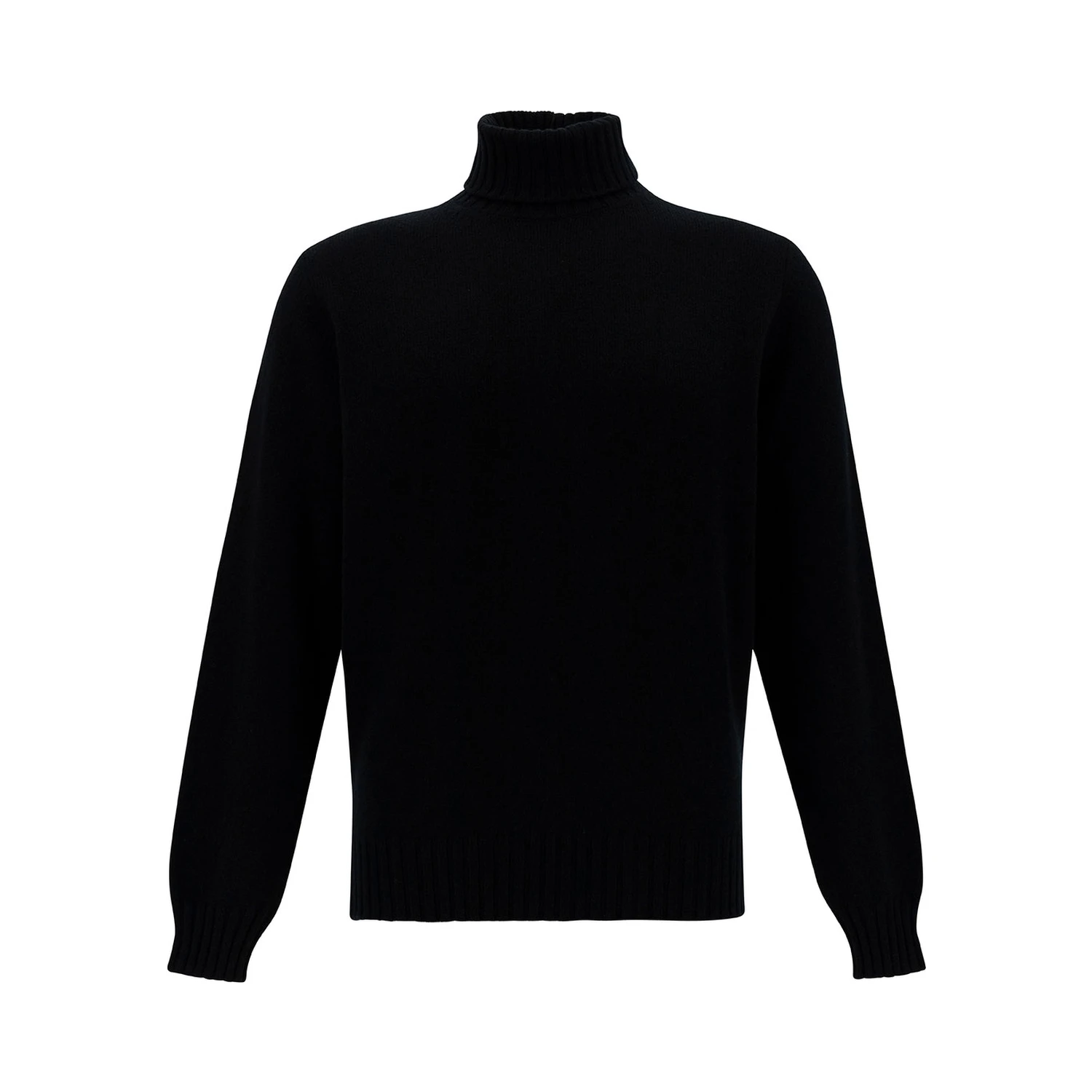 Black Turtleneck Sweater with Ribbed Trims in Wool and Cashmere Man