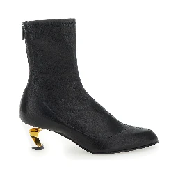 Armadillo Black Ankle Boots with Golden Heel in Smooth Leather Woman
