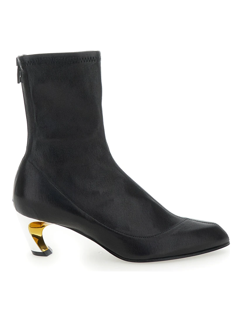 Armadillo Black Ankle Boots with Golden Heel in Smooth Leather Woman