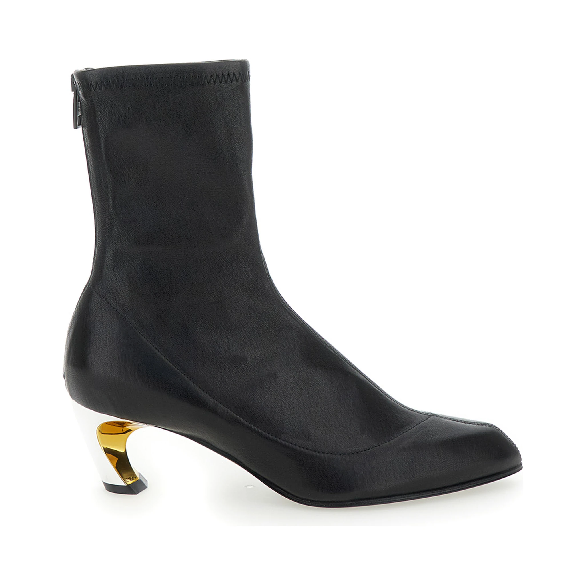 Armadillo Black Ankle Boots with Golden Heel in Smooth Leather Woman