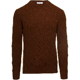 Brown Cable Knit Sweater in Wool and Cashmere Man Gaudenzi