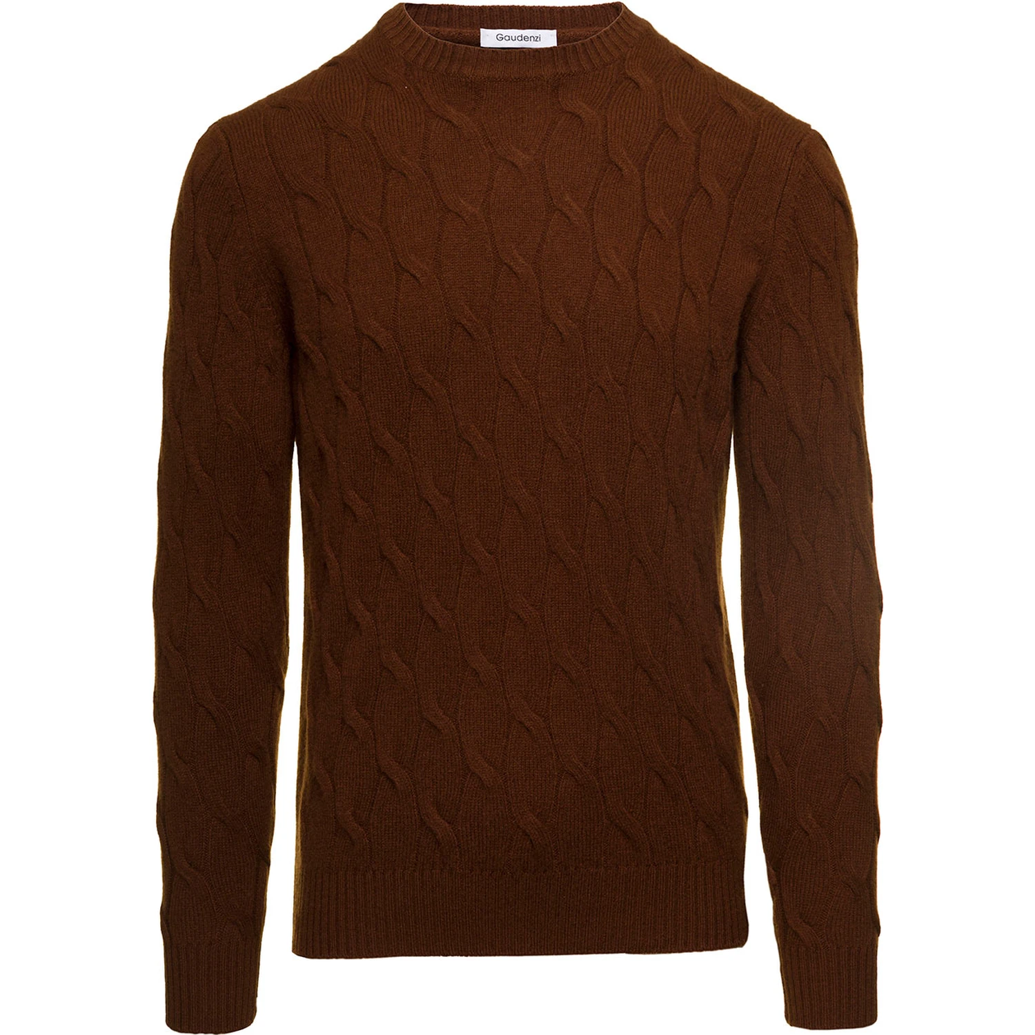 Brown Cable Knit Sweater in Wool and Cashmere Man Gaudenzi