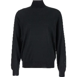 كنزة صوفية سوداء برقبة عالية وأكمام طويلة للرجال