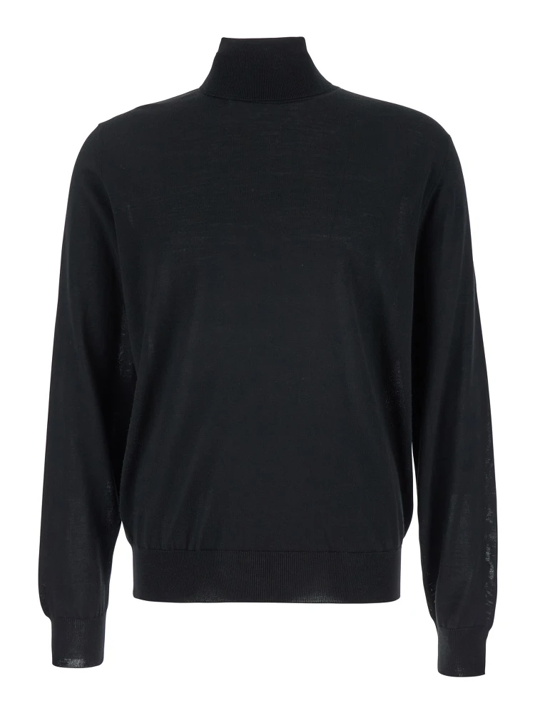 Black Turtleneck with Long Sleeves in Wool Man