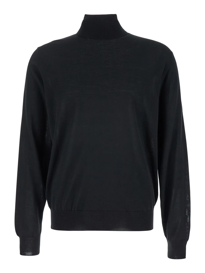 Black Turtleneck with Long Sleeves in Wool Man