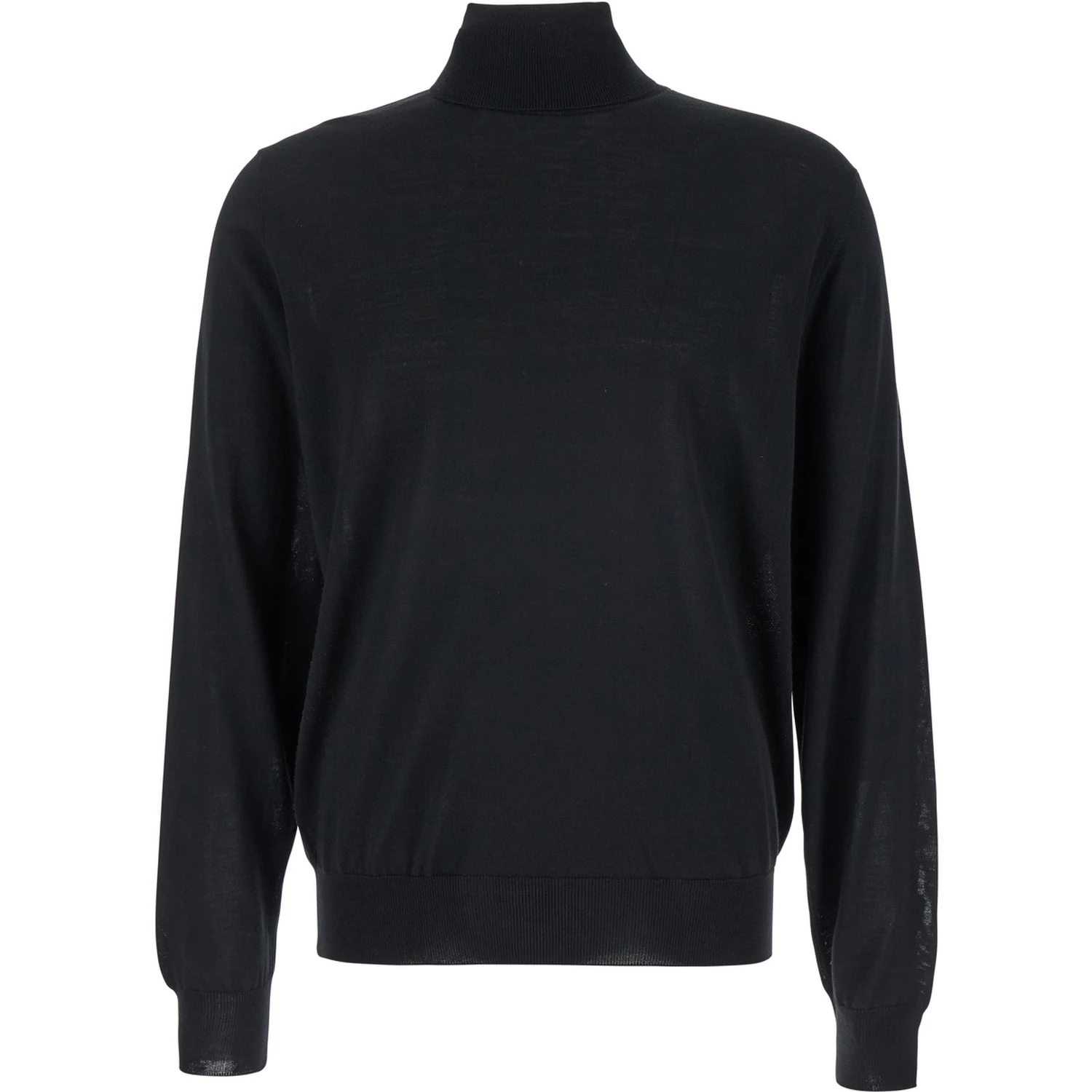 Black Turtleneck with Long Sleeves in Wool Man