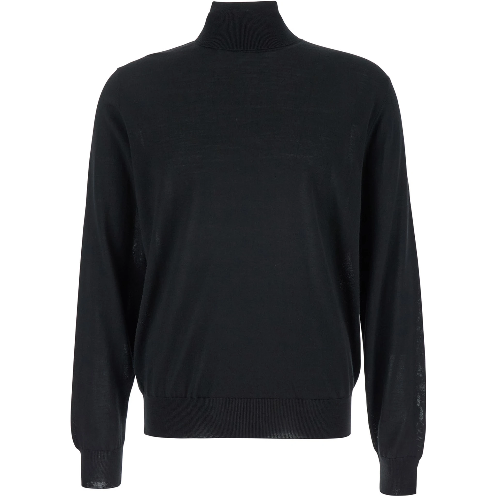 كنزة صوفية سوداء برقبة عالية وأكمام طويلة للرجال