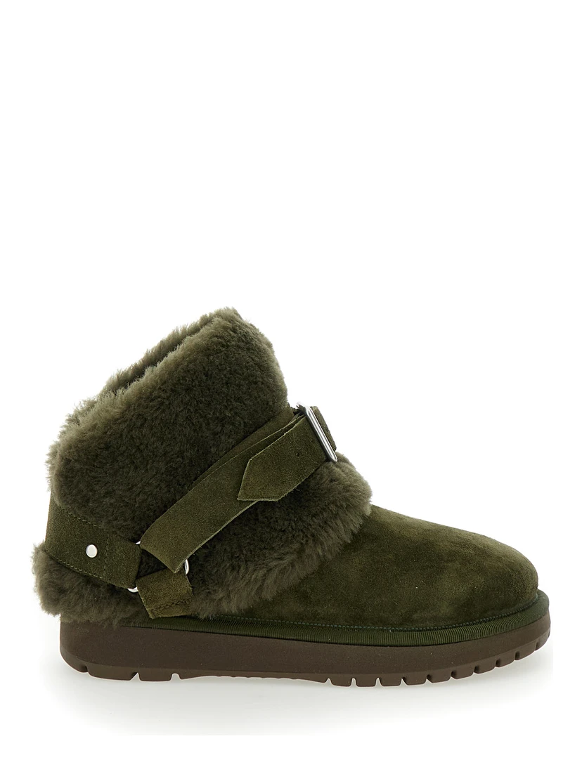 Snug Green Ankle Boots with Strap in Suede and Shearling Woman