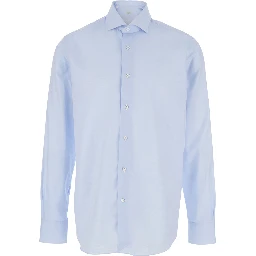 Light Blue Shirt with Classic Collar in Cotton Blend Stretch  Man