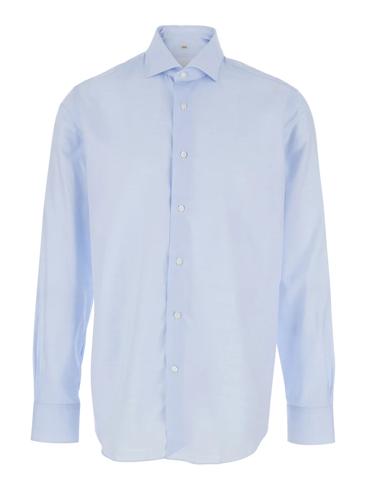 Light Blue Shirt with Classic Collar in Cotton Blend Stretch  Man