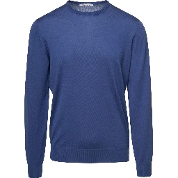 Blue Crewneck Sweater with Long Sleeves in Wool Man Gaudenzi