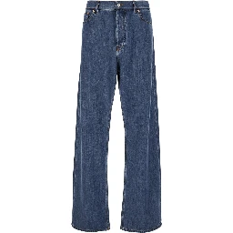Blue Five-Pocket Wide Jeans in Denim Man