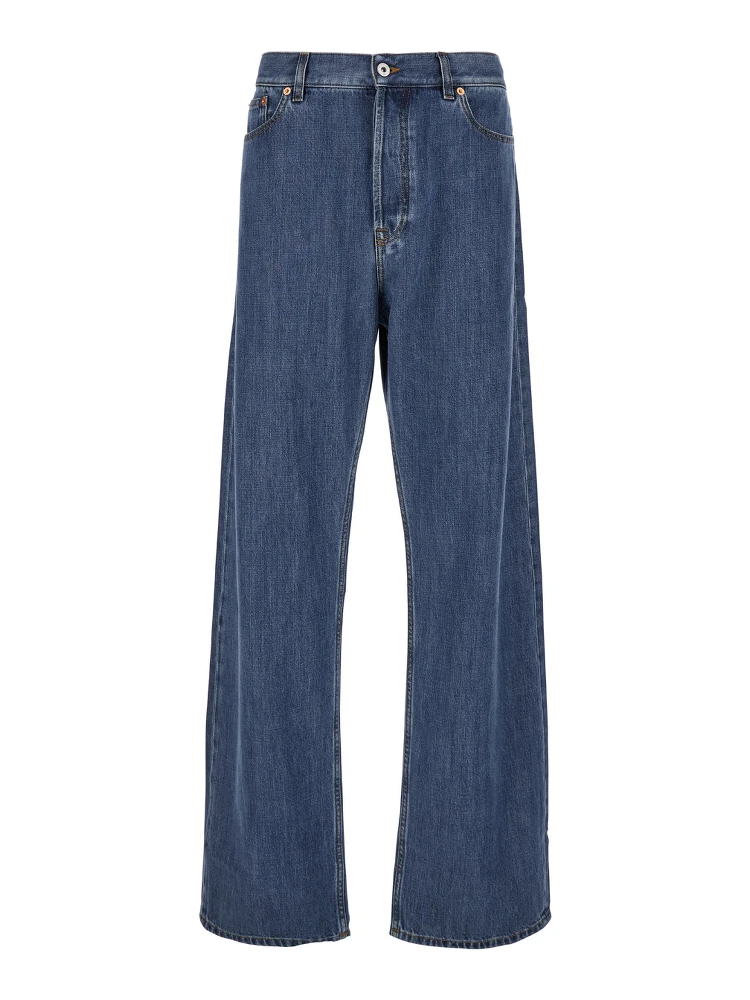 Blue Five-Pocket Wide Jeans in Denim Man