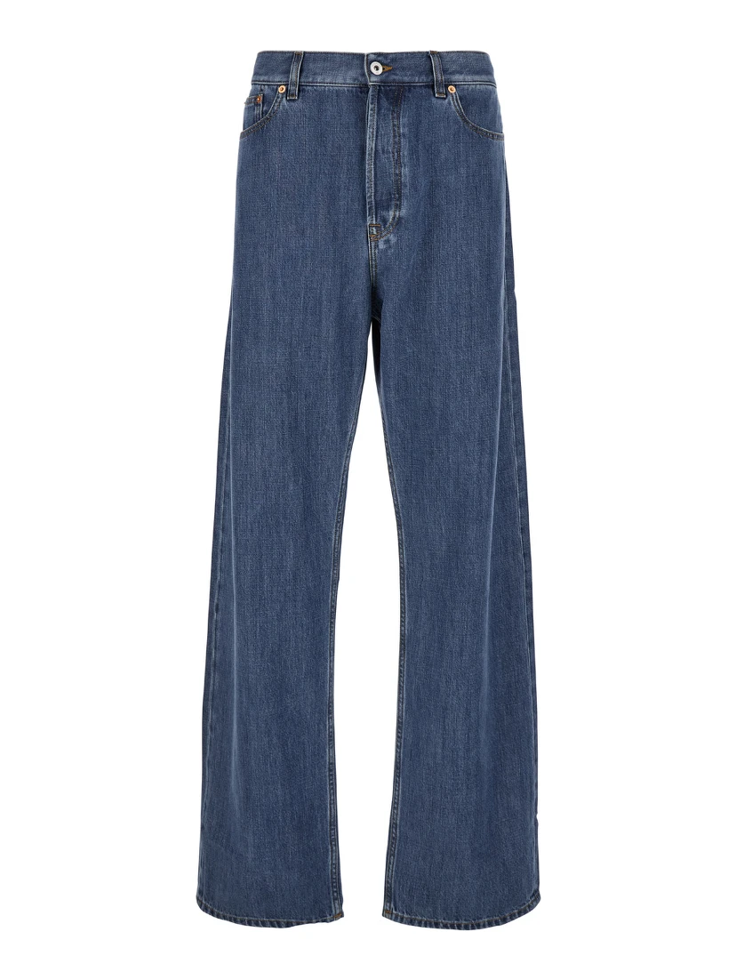 Blue Five-Pocket Wide Jeans in Denim Man