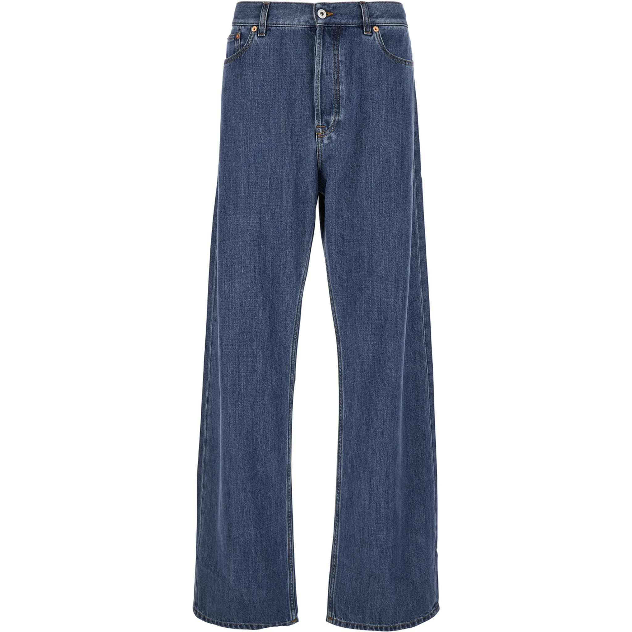 Blue Five-Pocket Wide Jeans in Denim Man