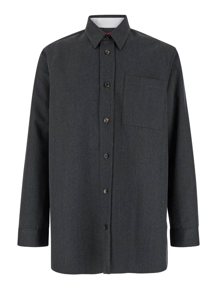 قميص رمادي بياقة مدببة من الصوف للرجال