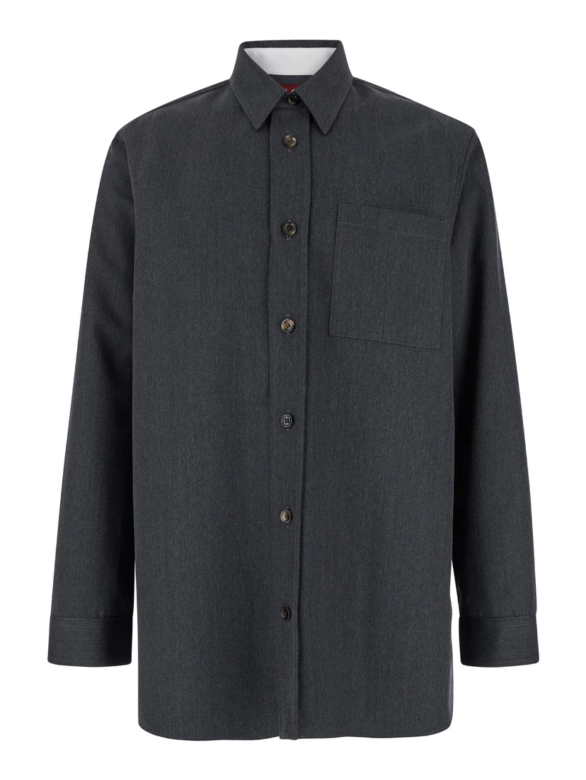 قميص رمادي بياقة مدببة من الصوف للرجال