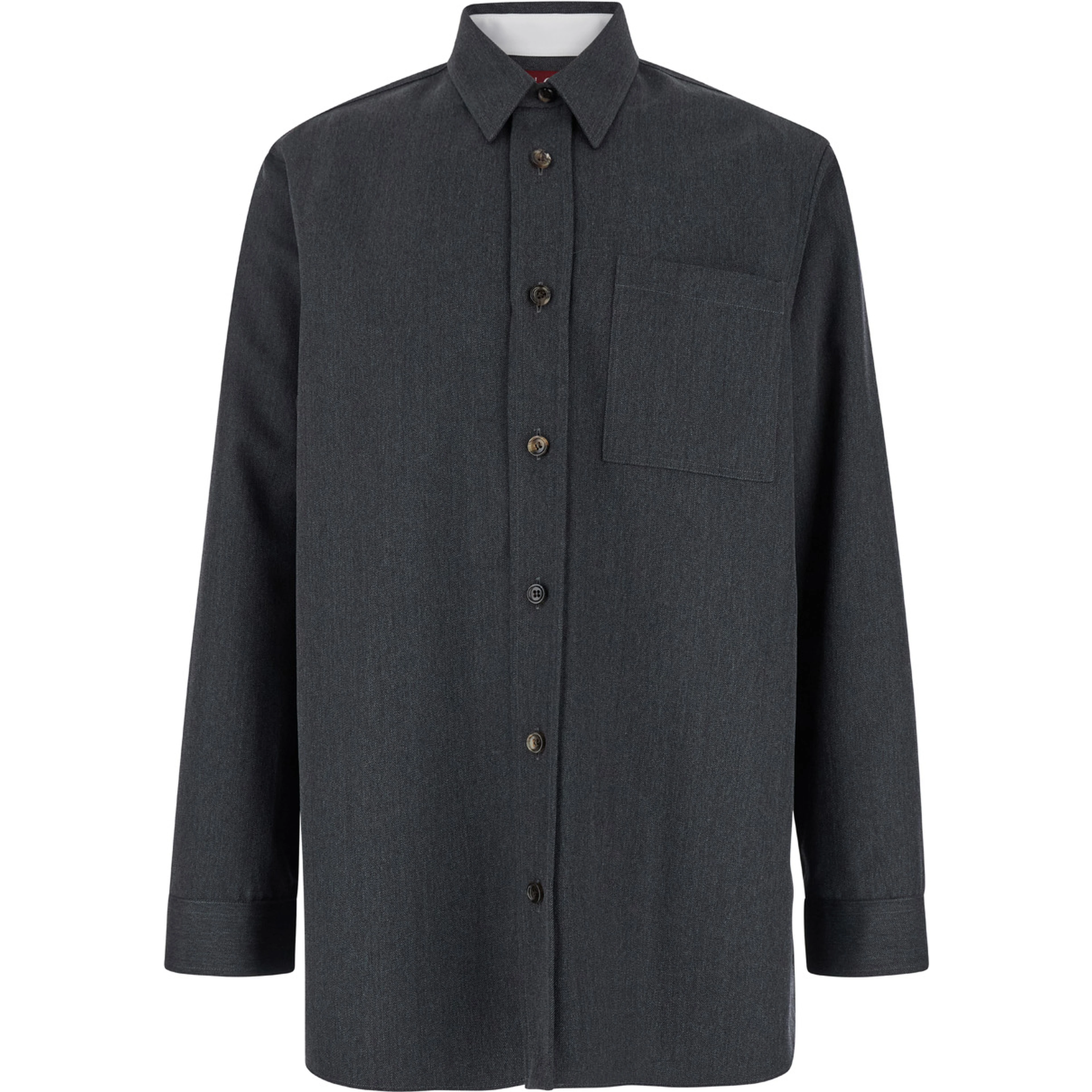 Grey Shirt with Pointed Collar in Wool Man
