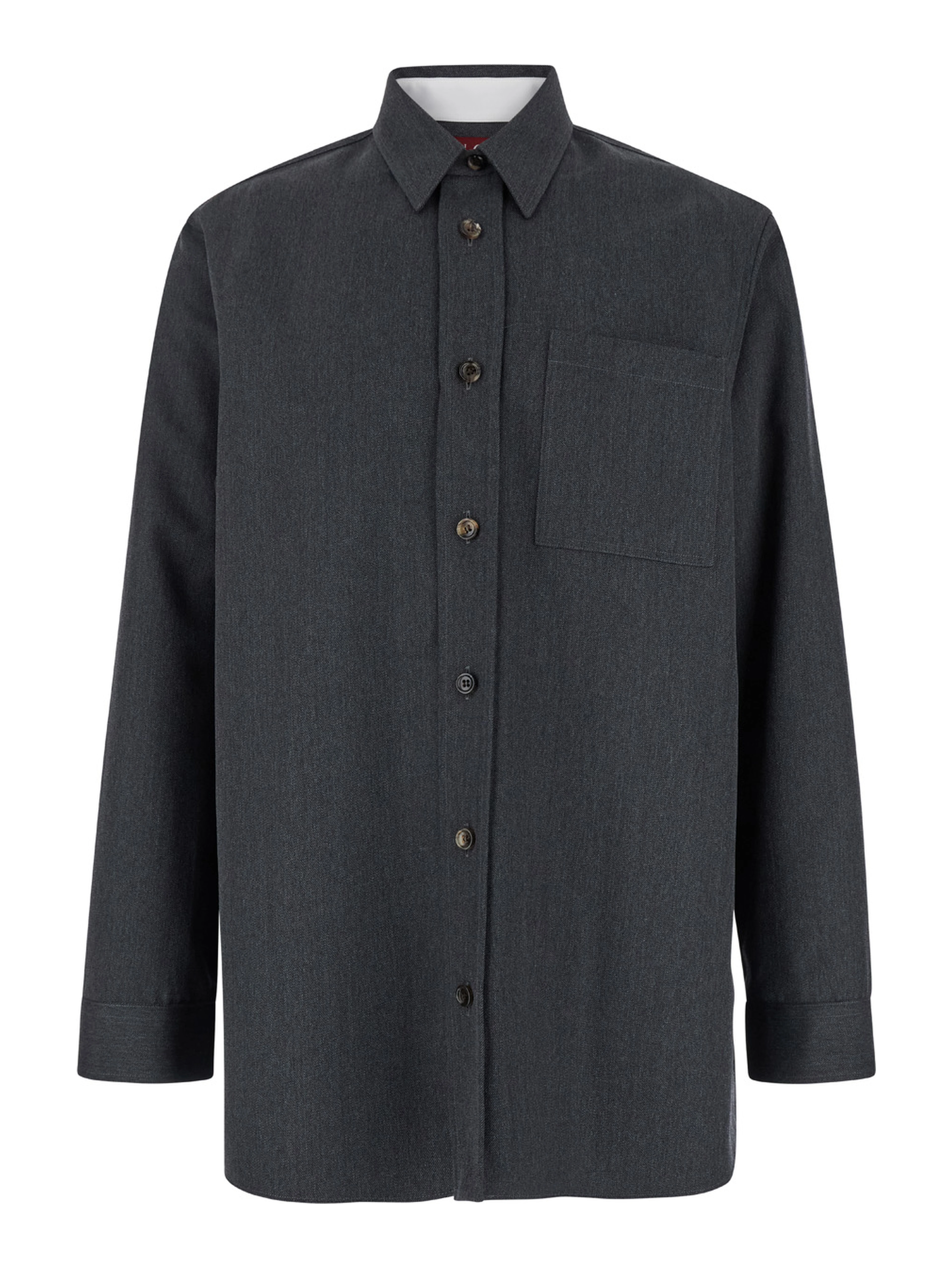 Grey Shirt with Pointed Collar in Wool Man