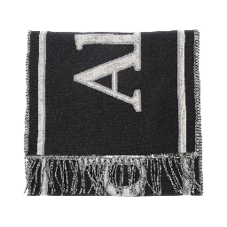 Black and White Scarf with Varsity Logo in Wool Man