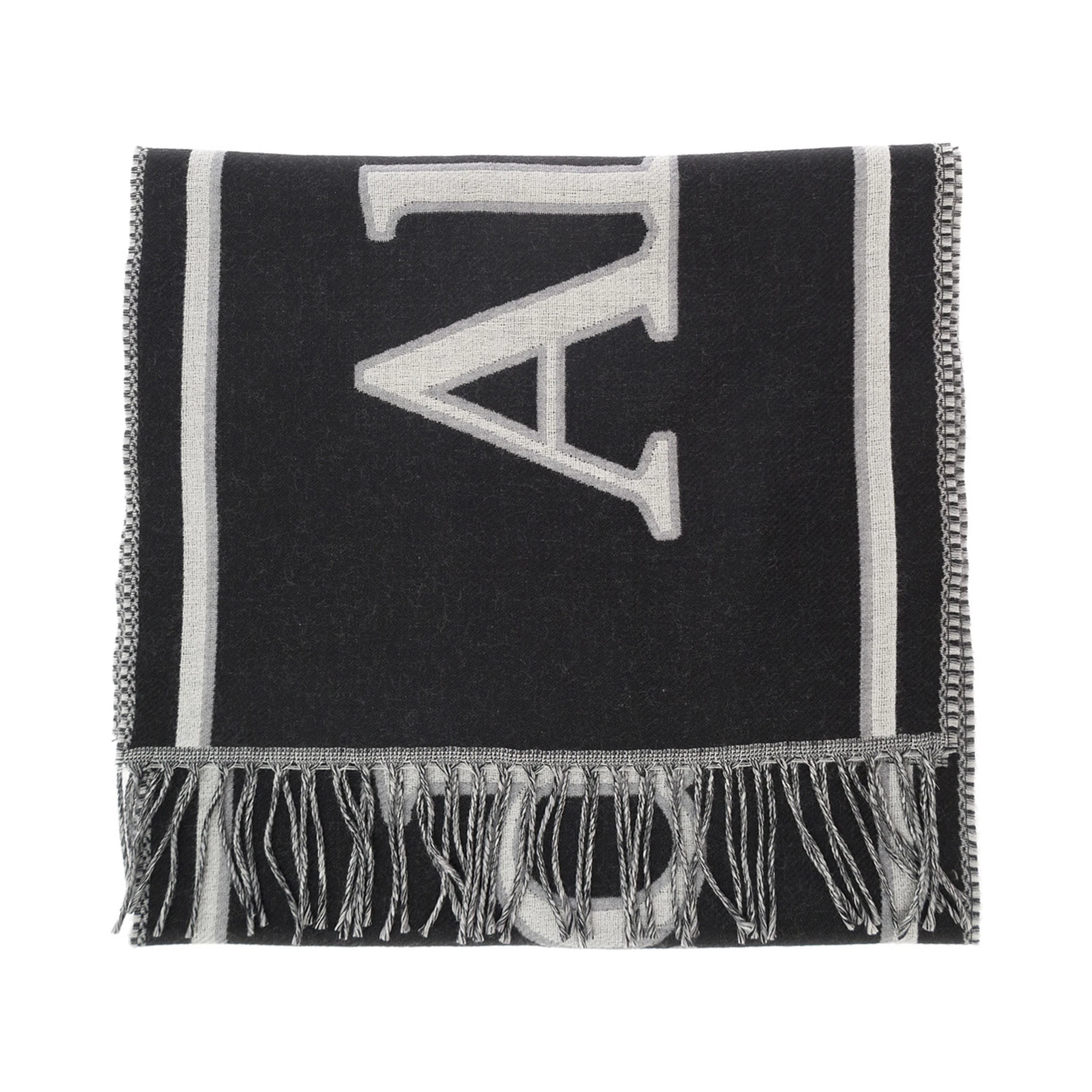 Black and White Scarf with Varsity Logo in Wool Man