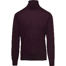 كنزة صوفية بياقة عالية بلون بورغندي وحواف مضلعة من تصميم غاودنزي للرجال