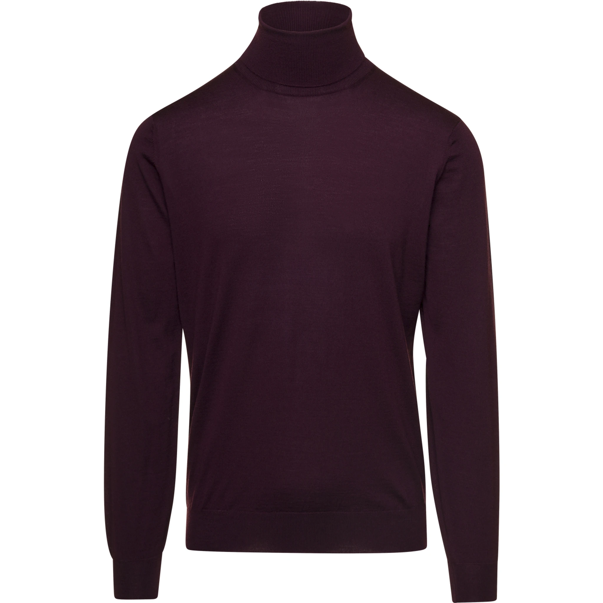 كنزة صوفية بياقة عالية بلون بورغندي وحواف مضلعة من تصميم غاودنزي للرجال
