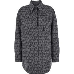 Grey Reversible Shirt with Toile Iconographe Jacquard Pattern in Wool Blend Woman