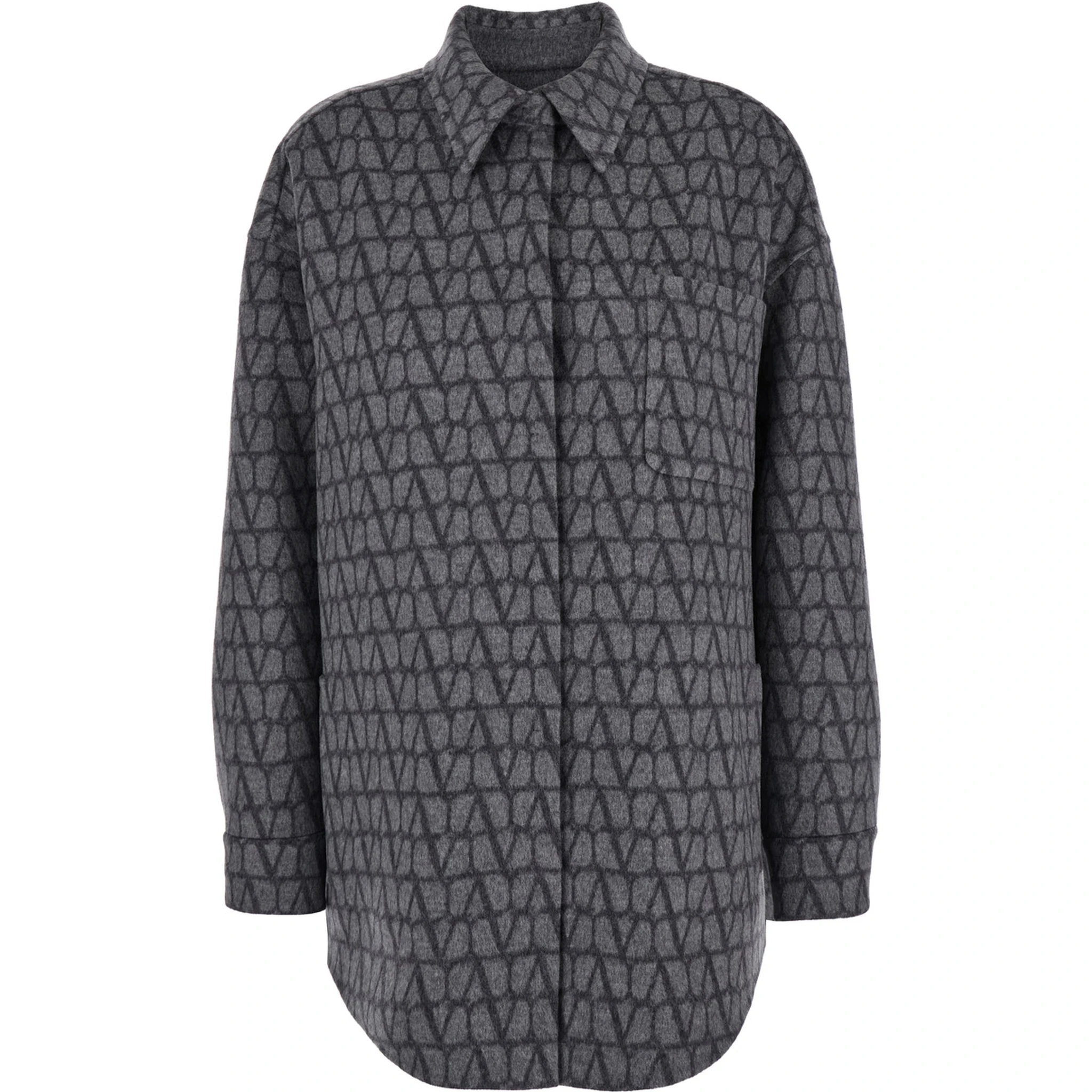 Grey Reversible Shirt with Toile Iconographe Jacquard Pattern in Wool Blend Woman