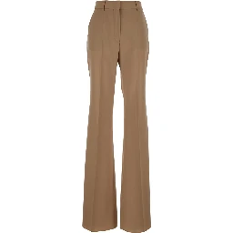 Beige Flared Pants with Concealed Closure in Wool Woman