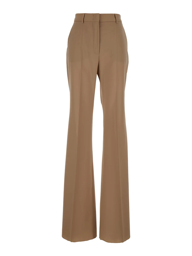 Beige Flared Pants with Concealed Closure in Wool Woman
