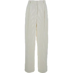 White High-Waist Pants with Pences in Cotton Blend Woman