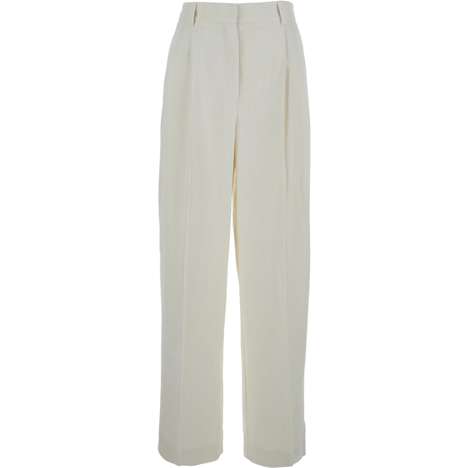 White High-Waist Pants with Pences in Cotton Blend Woman