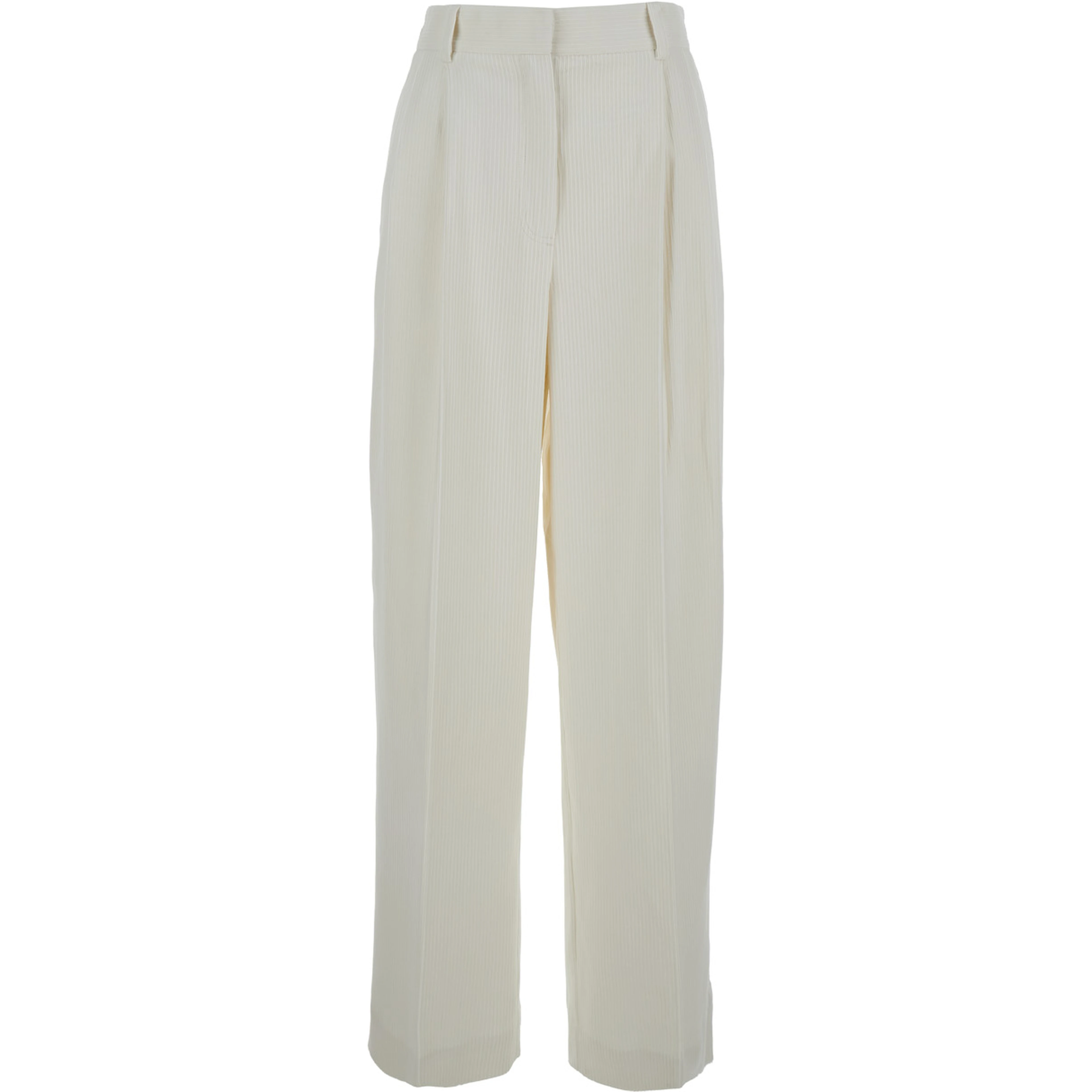 White High-Waist Pants with Pences in Cotton Blend Woman