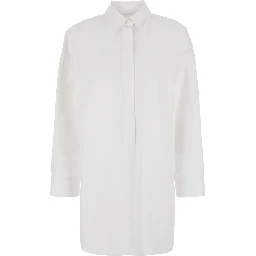 White Shirt with Classic Collar and Logo Lettering on the Collar in Cotton Woman