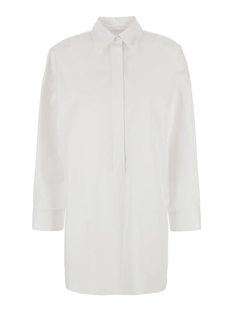 White Shirt with Classic Collar and Logo Lettering on the Collar in Cotton Woman