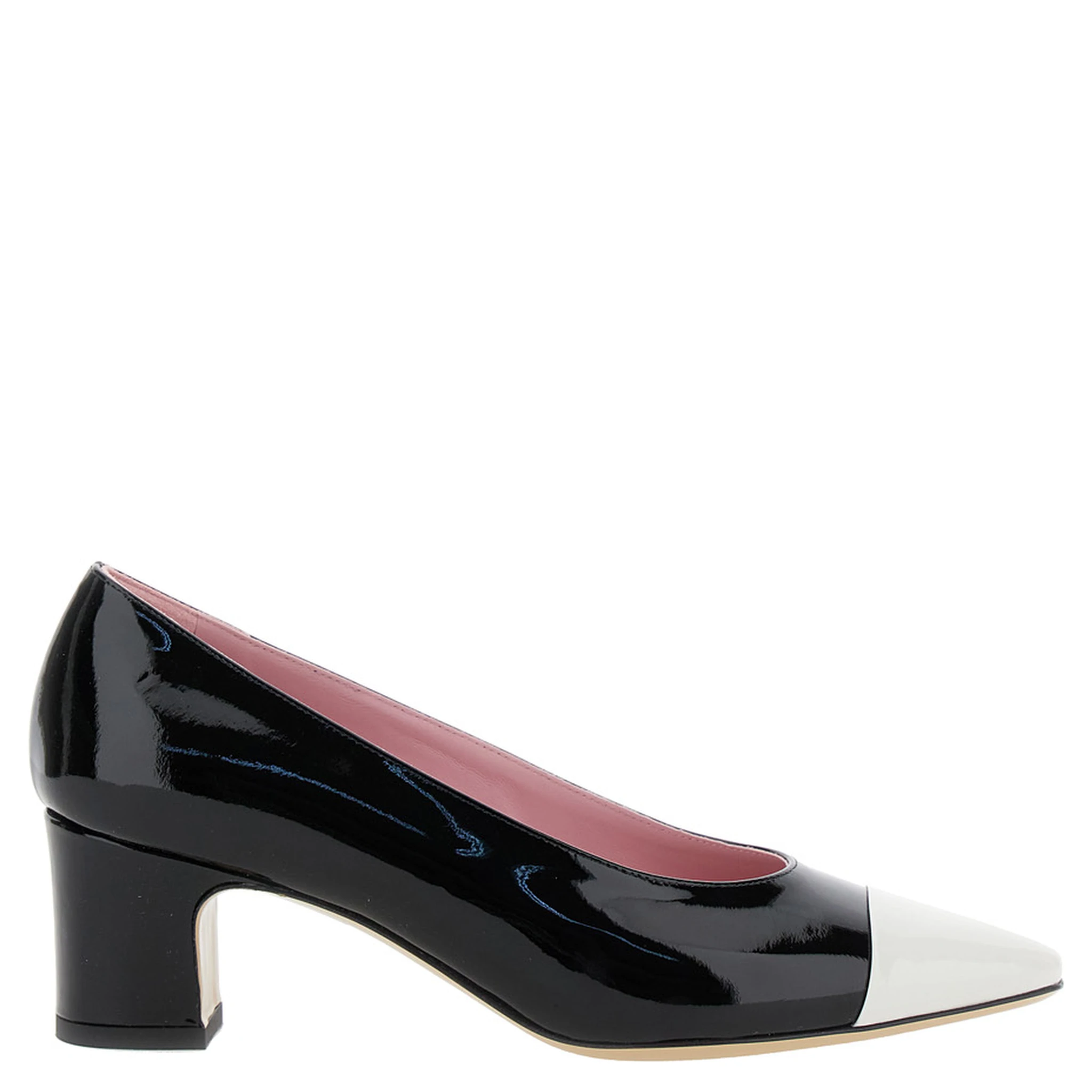 Edith Black Pumps with Contrasting Toe in Leather Woman