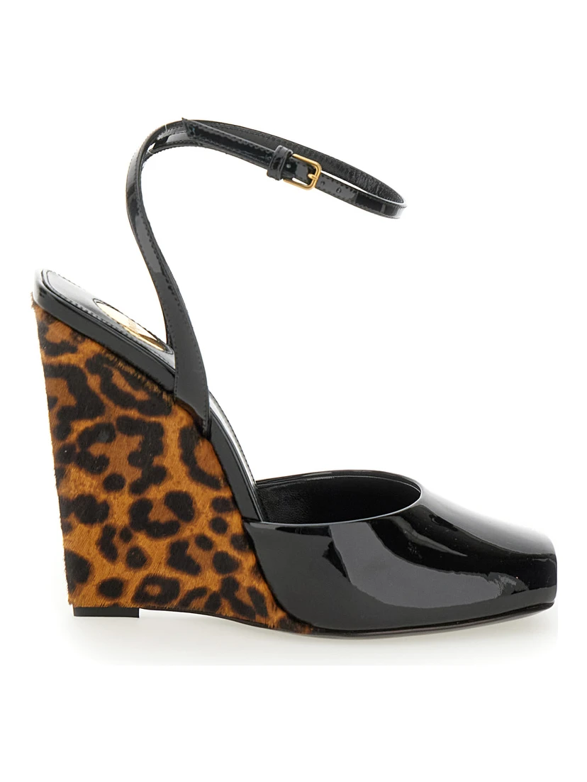 Scandale Black Wedges with Animalier Print in Patent Leather Woman